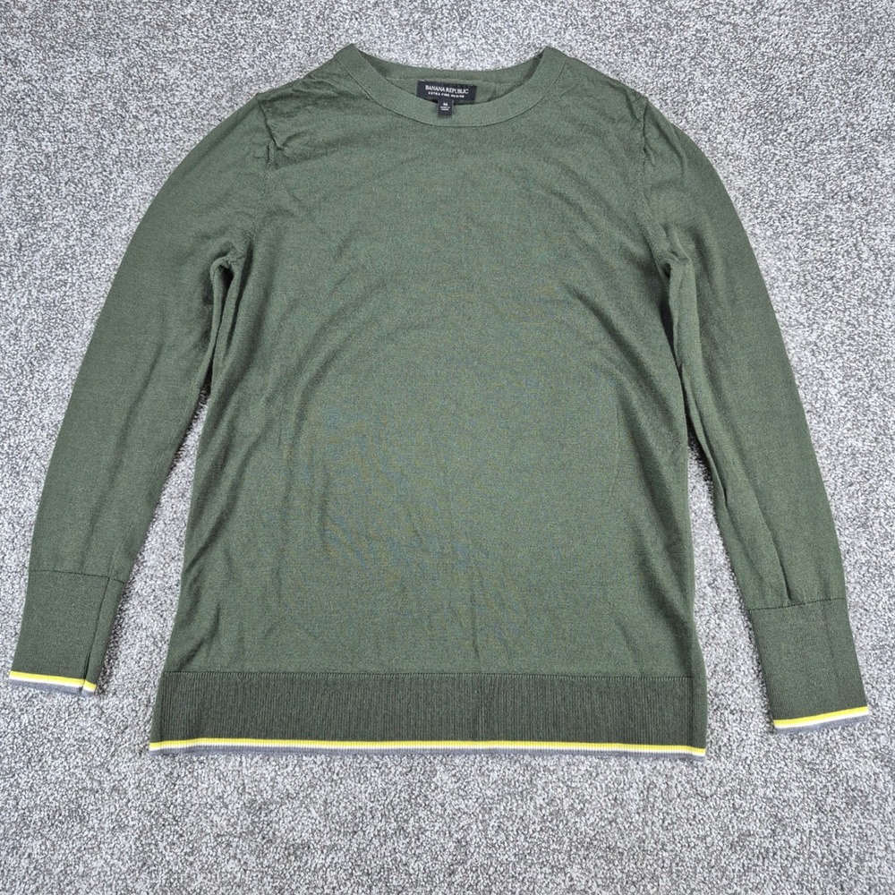 Banana Republic Extra Fine‎ Merino Wool Sweater Womens Medium Green Crewneck